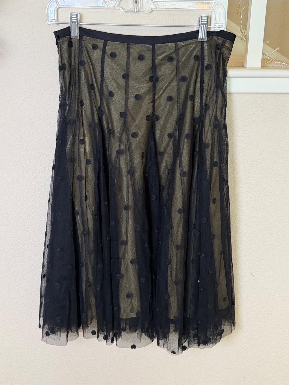 DKNY Black Polka Dot Tulle Midi Skirt